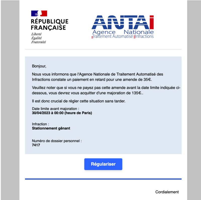 rappel amende antai par mail